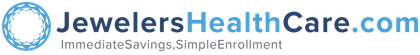 JewelersHealthCare.com logo with blue circular icon and tagline “Immediate Savings, Simple Enrollment”