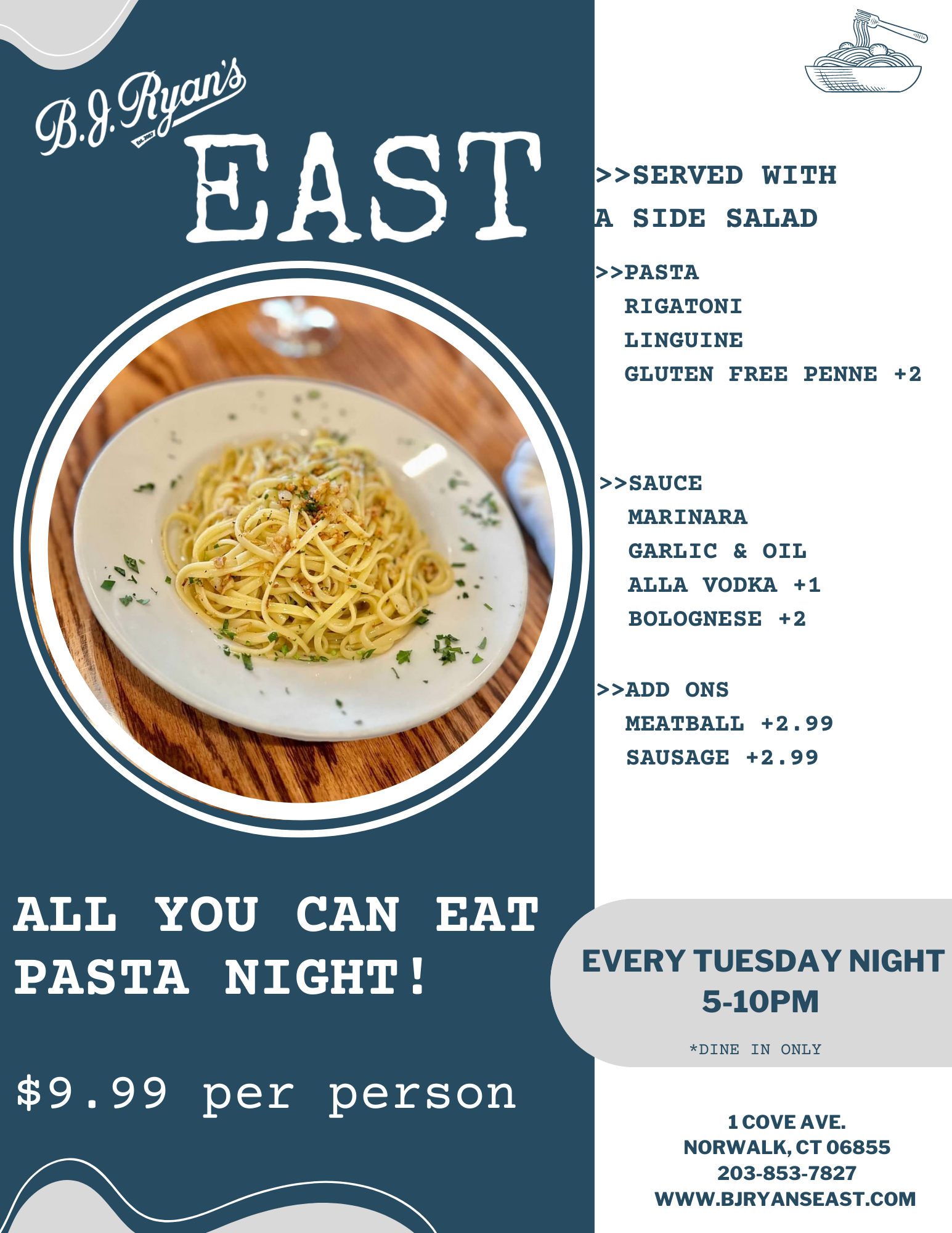Flyer for B.J. Ryan's East Tuesday 