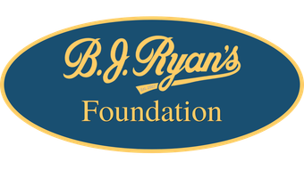 A blue oval logo featuring the gold text 