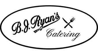 The B.J. Ryan's Catering logo, featuring the company name in script and a crossed knife and fork inside an oval.
