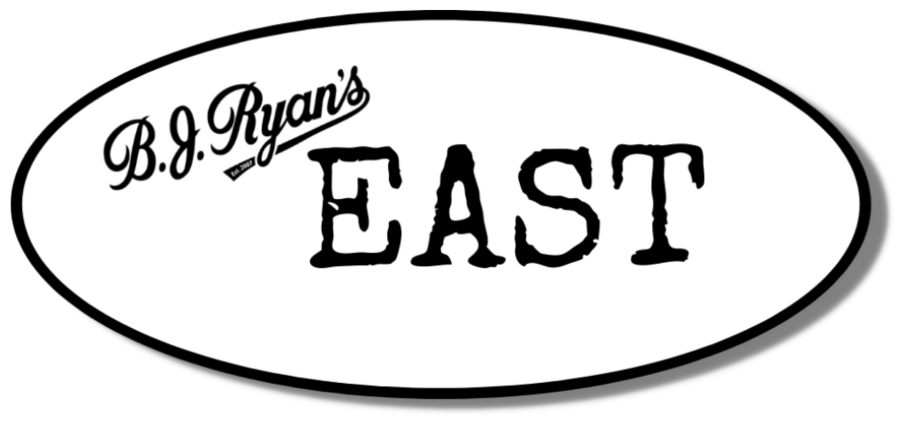 Logo for B.J. Ryan's EAST, featuring the black text 