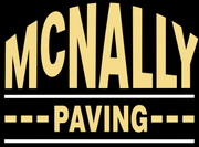 McNally Paving logo in gold and white on a black background