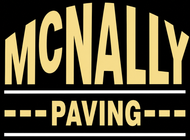 McNally Paving logo in gold and white on a black background