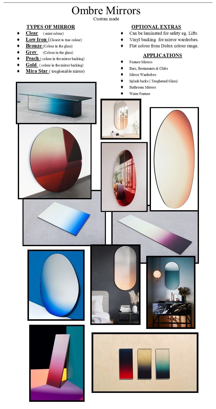 Poster titled “Ombre Mirrors” showing abstract mirror designs with colorful reflections and gradients.