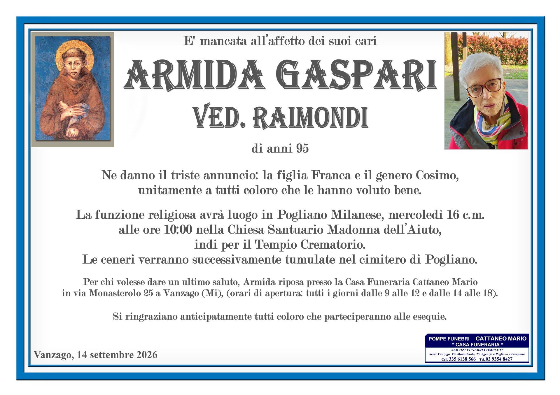 necrologio Armida Gaspari