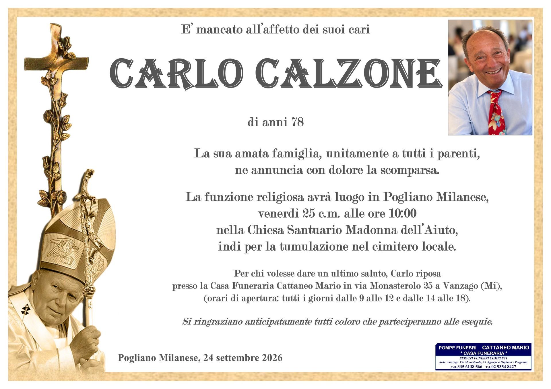 necrologio Carlo Calzone