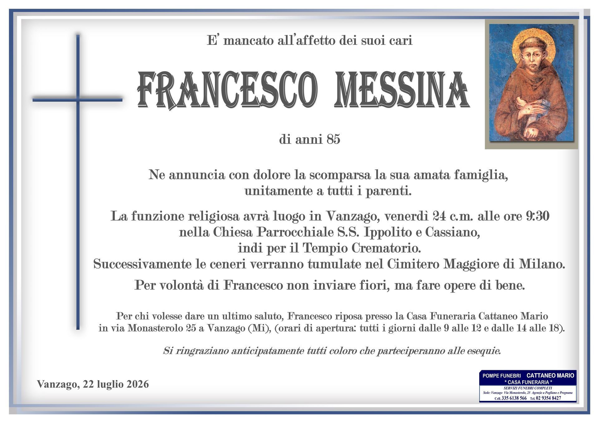 necrologio Francesco Messina