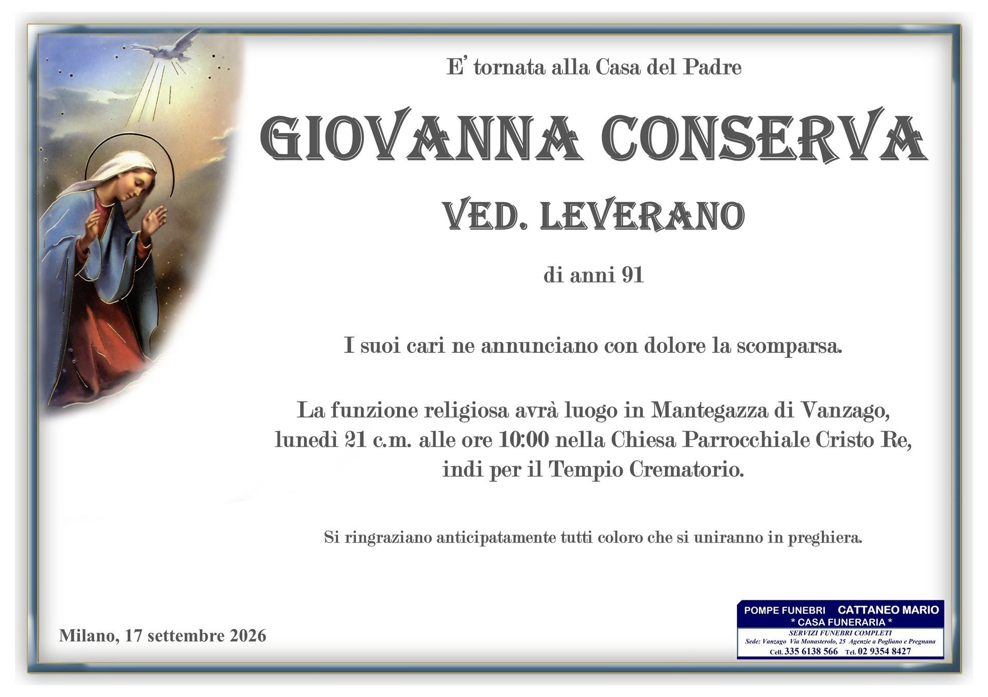 necrologio Giovanna Conserva