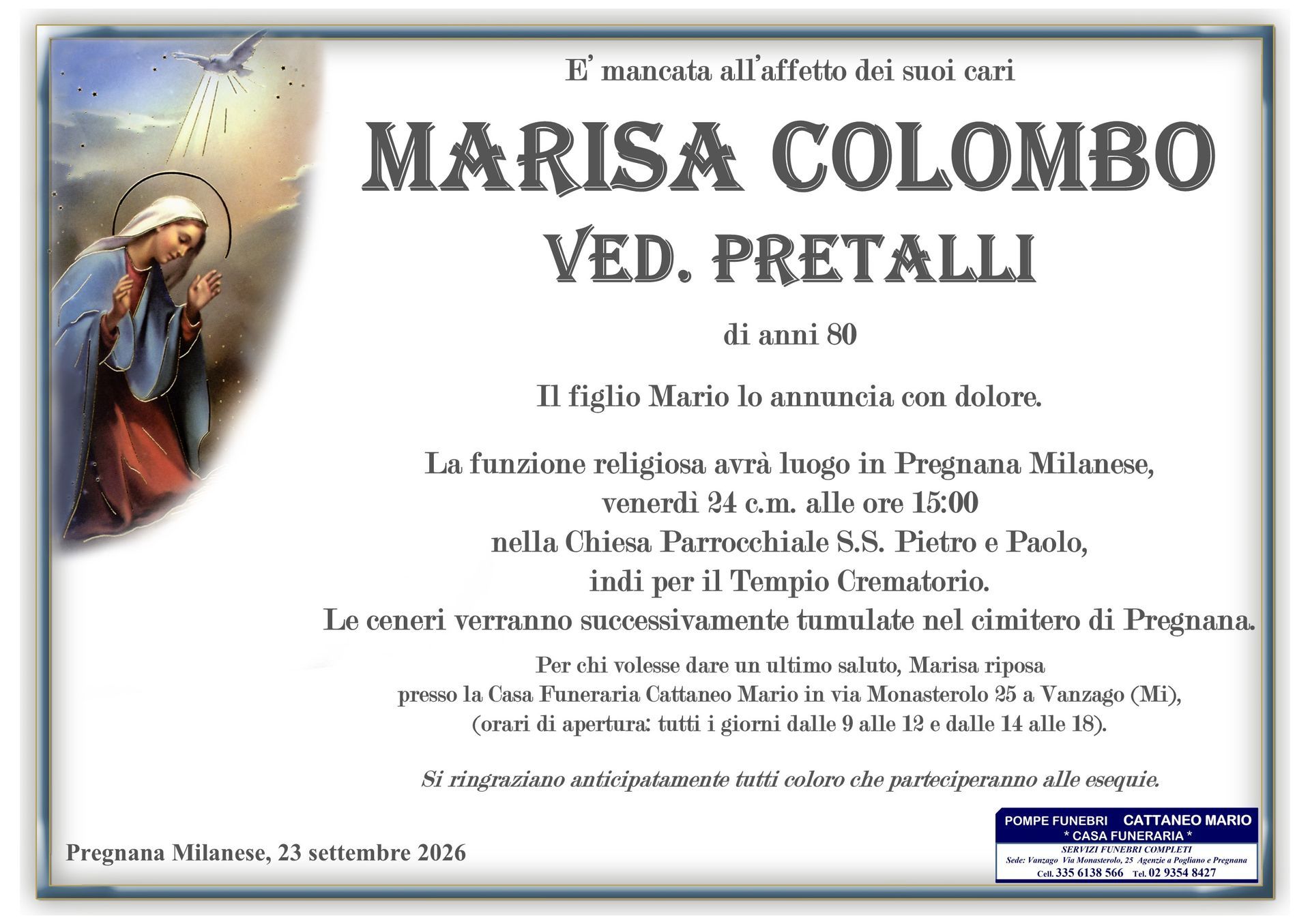 necrologio Marisa Colombo