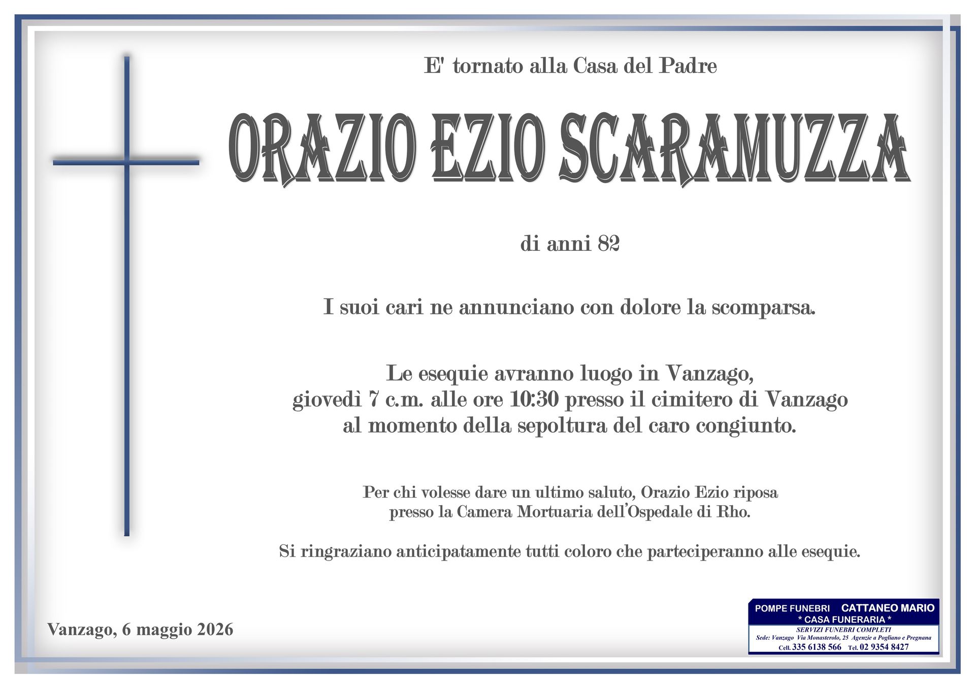 necrologio Orazio Ezio Scaramuzza