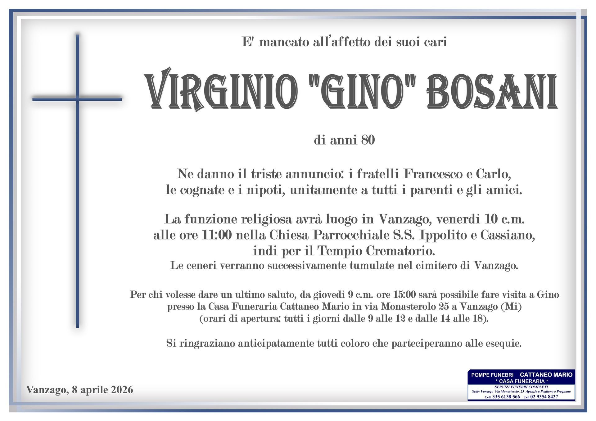 necrologio Virginio