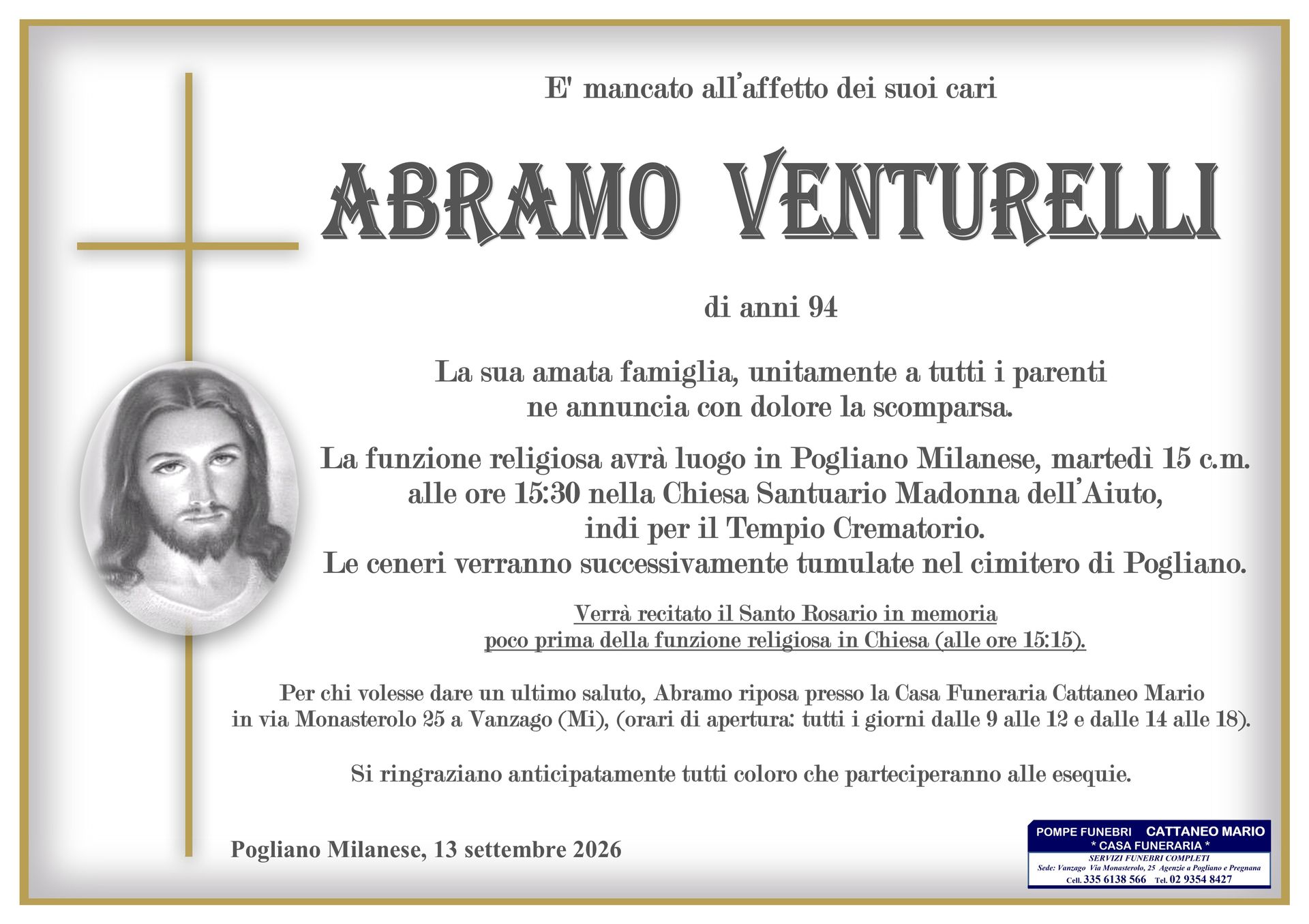 necrologio Abramo Venturelli