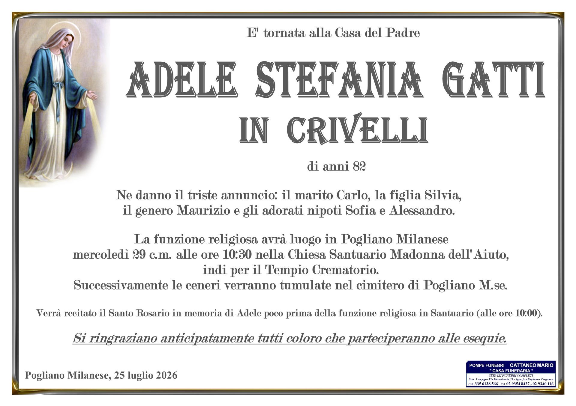 necrologio Adele Stefania Gatti