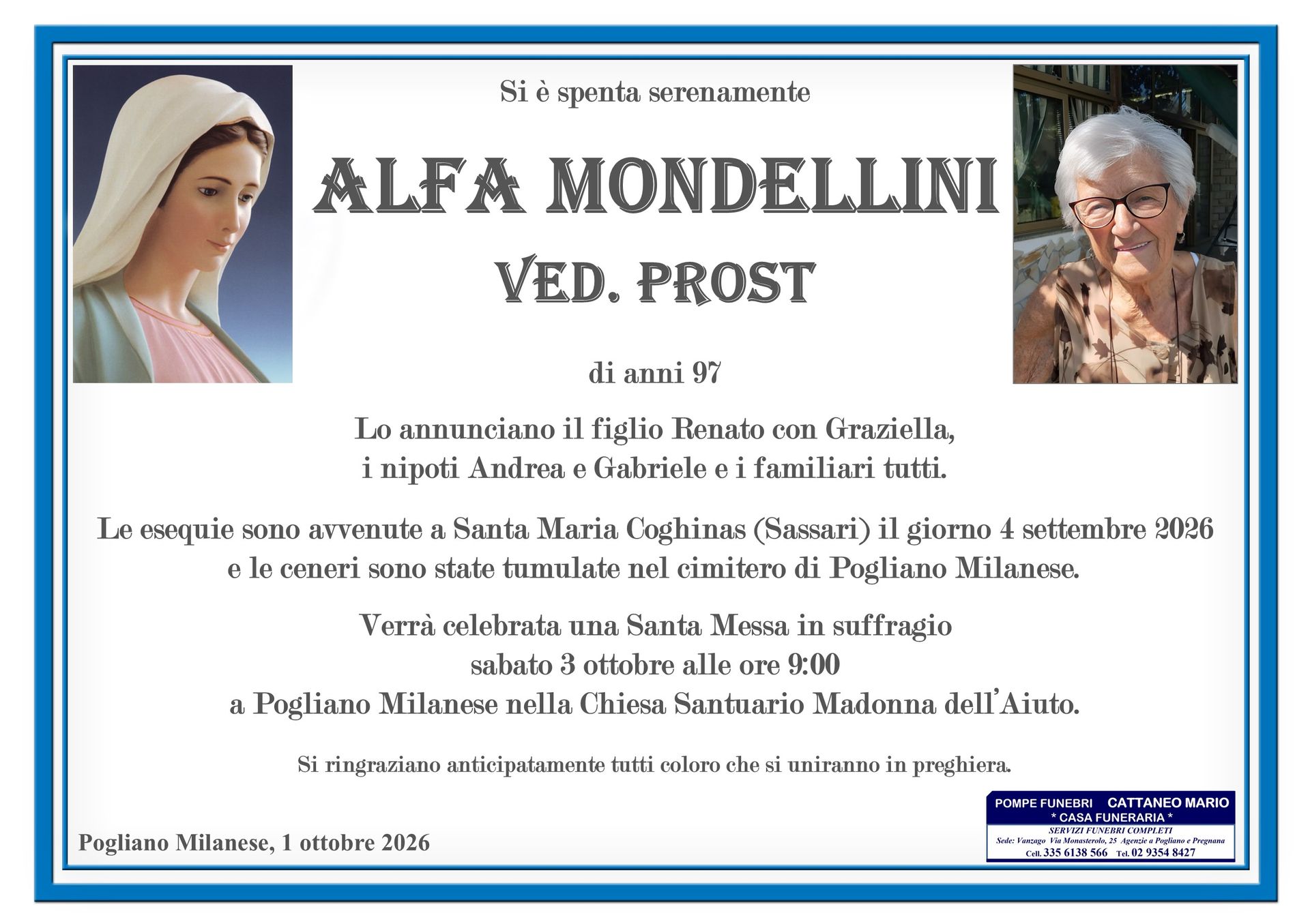necrologio Alfa Mondelini