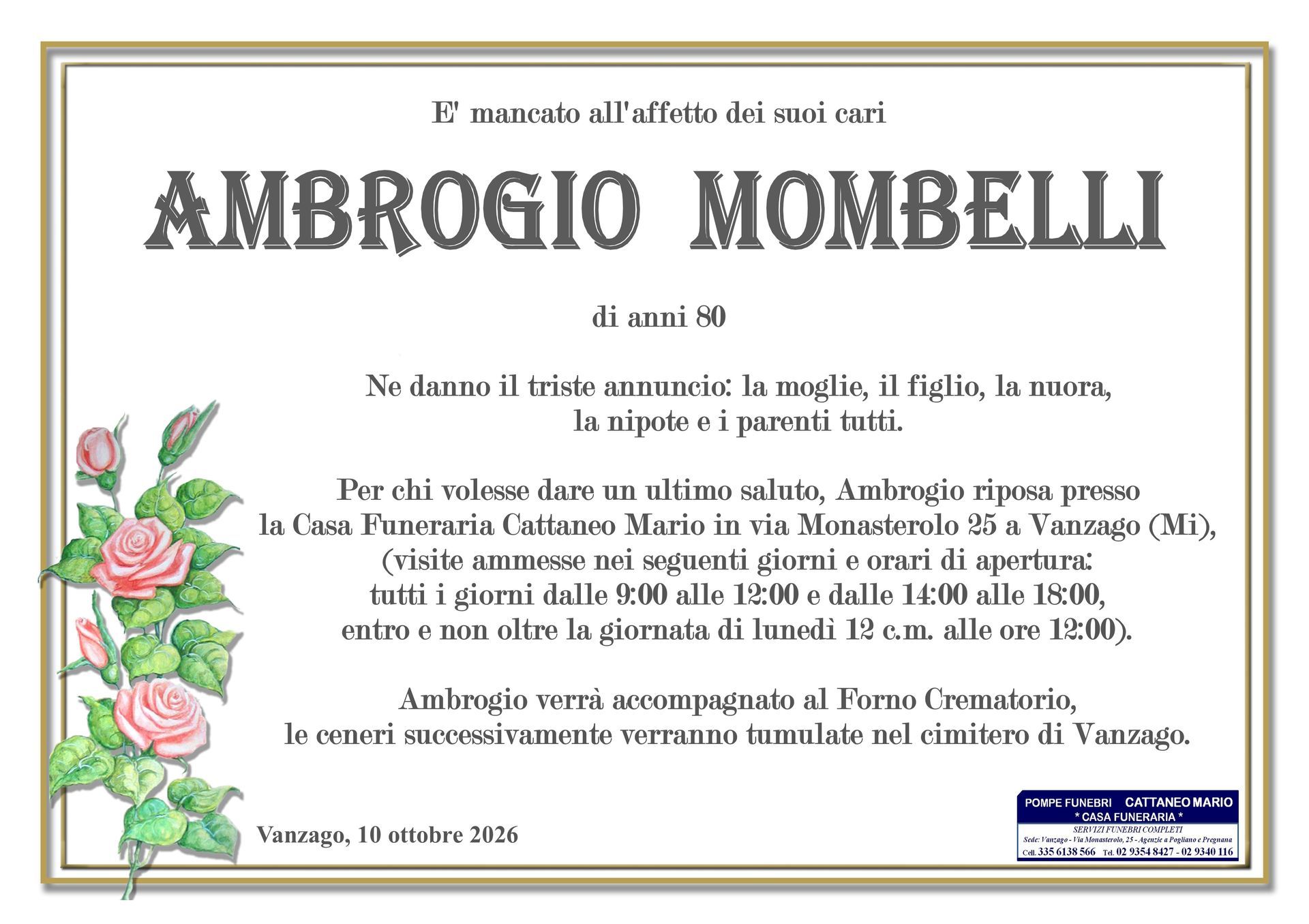 necrologio Ambrogio Mombelli
