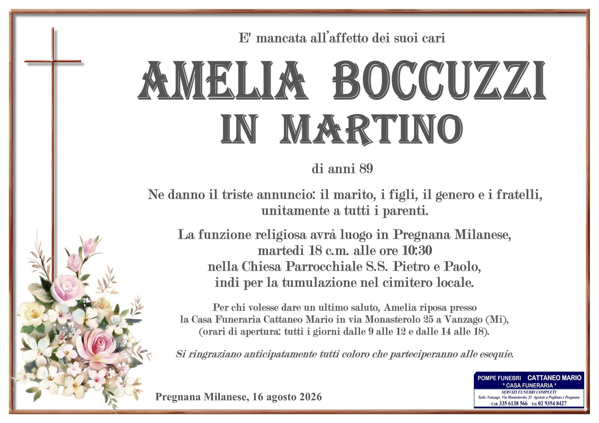 necrologio Amelia Boccuzzi