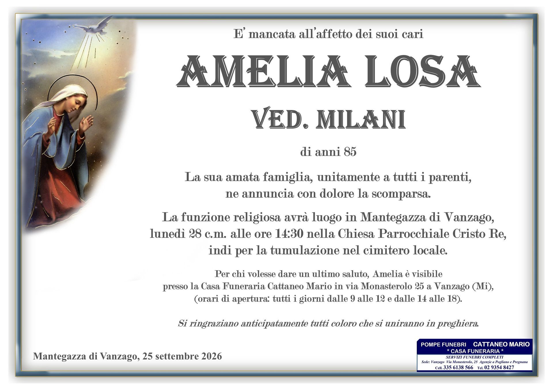 necrologio Amelia Losa