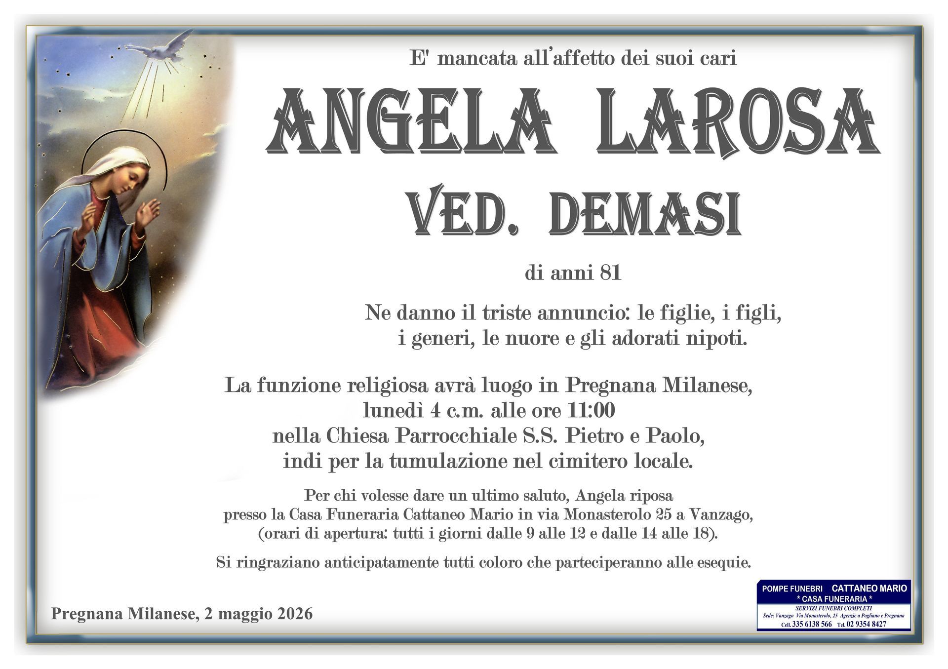 necrologio Angela Larosa