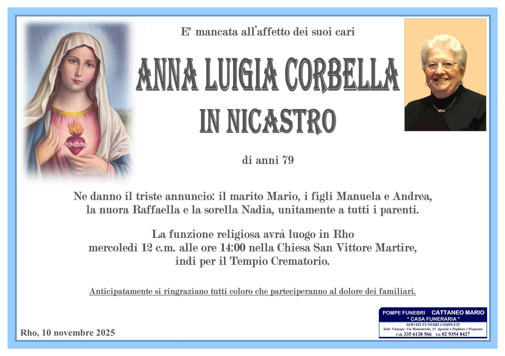 necrologio Anna Luigia Corbella