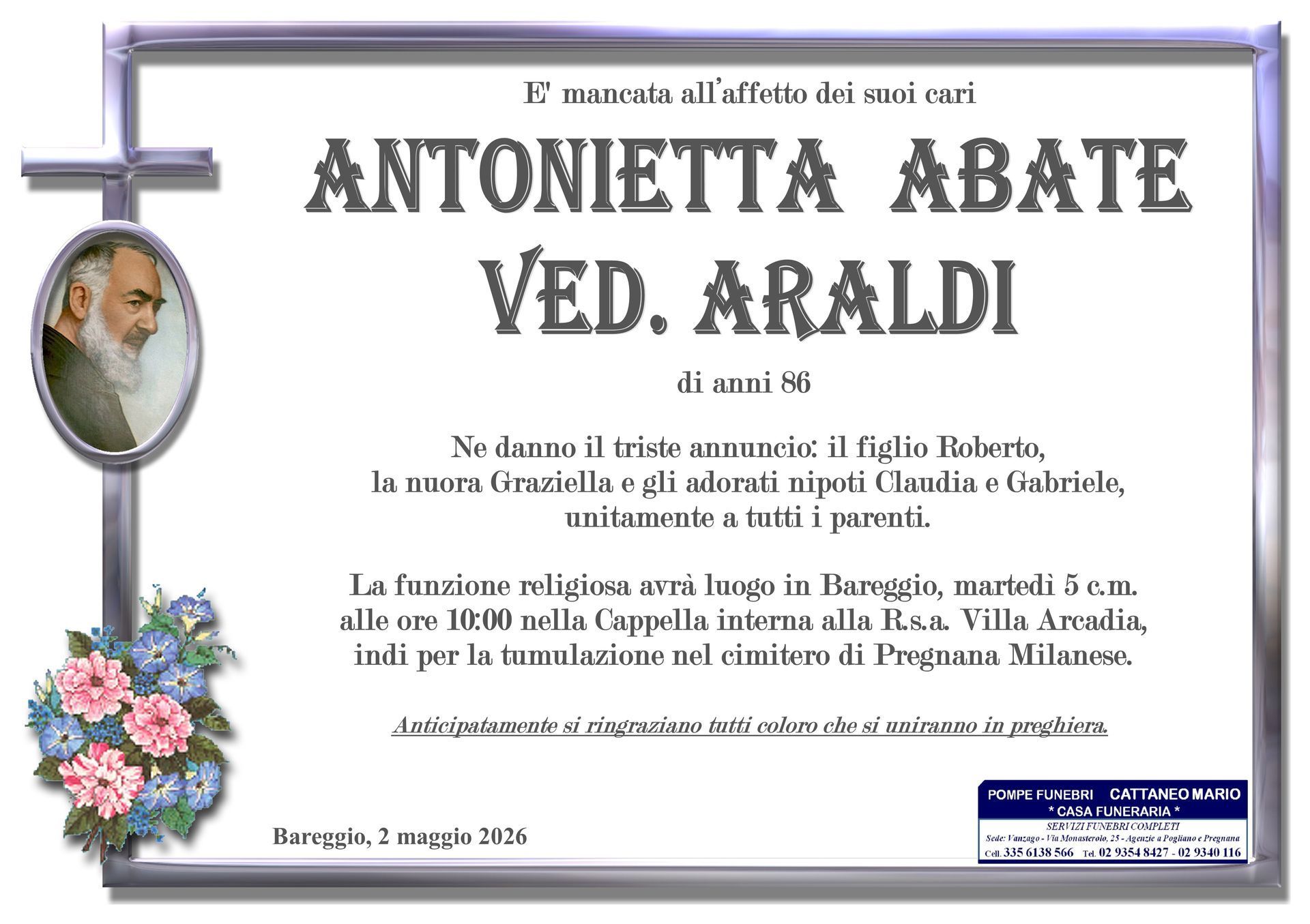 necrologio Antonietta Abate
