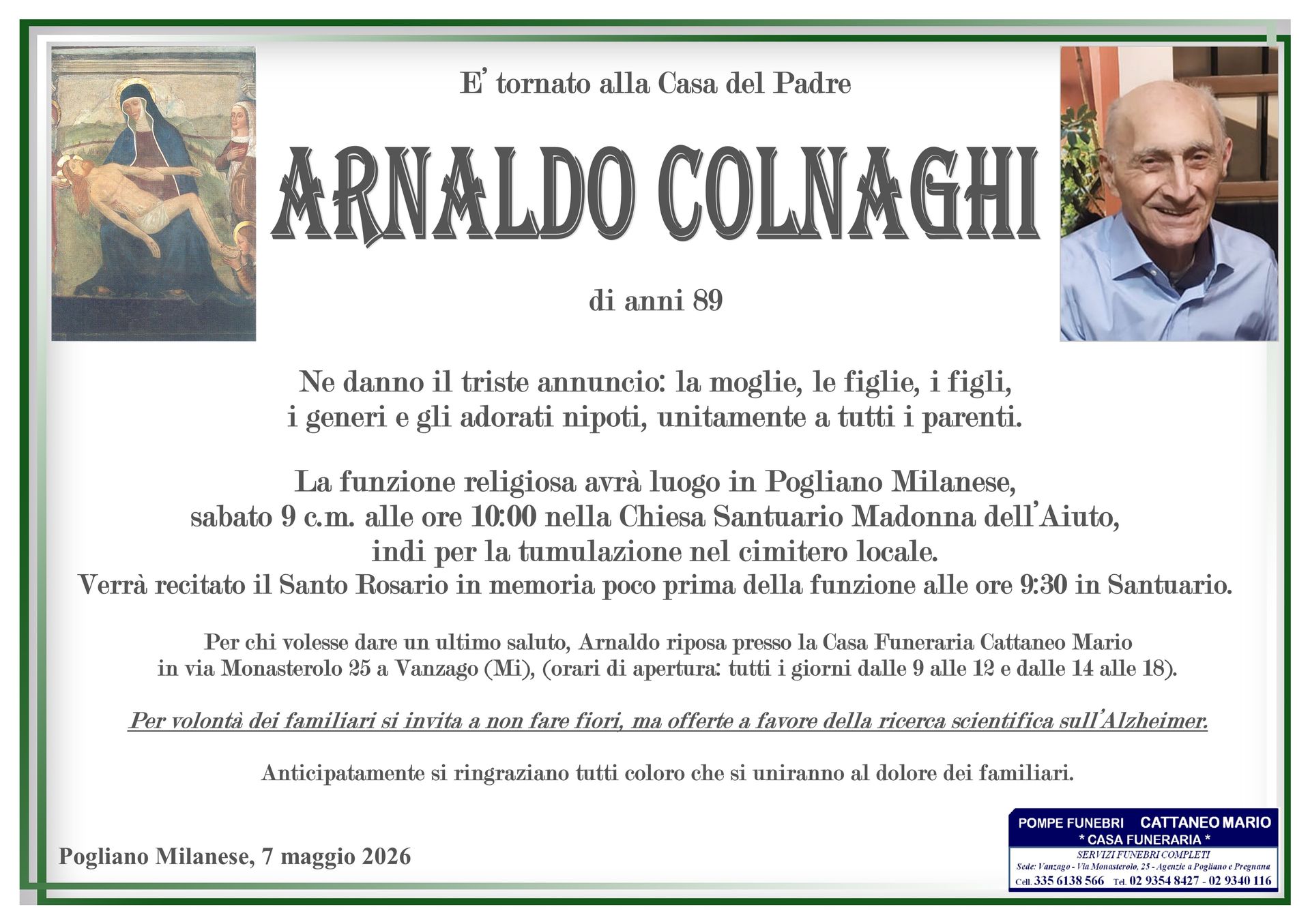 necrologio Arnaldo Colnaghi