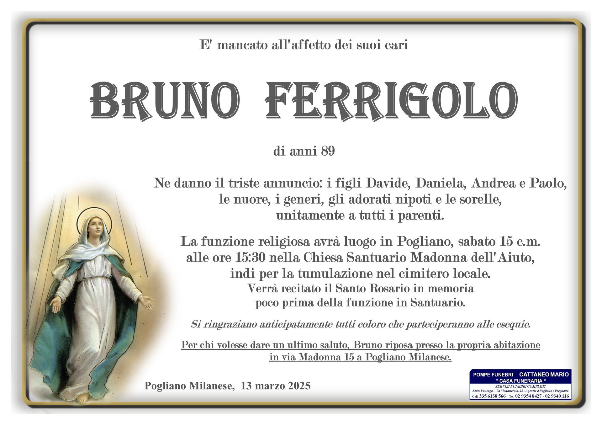 necrologio Bruno Ferrigolo