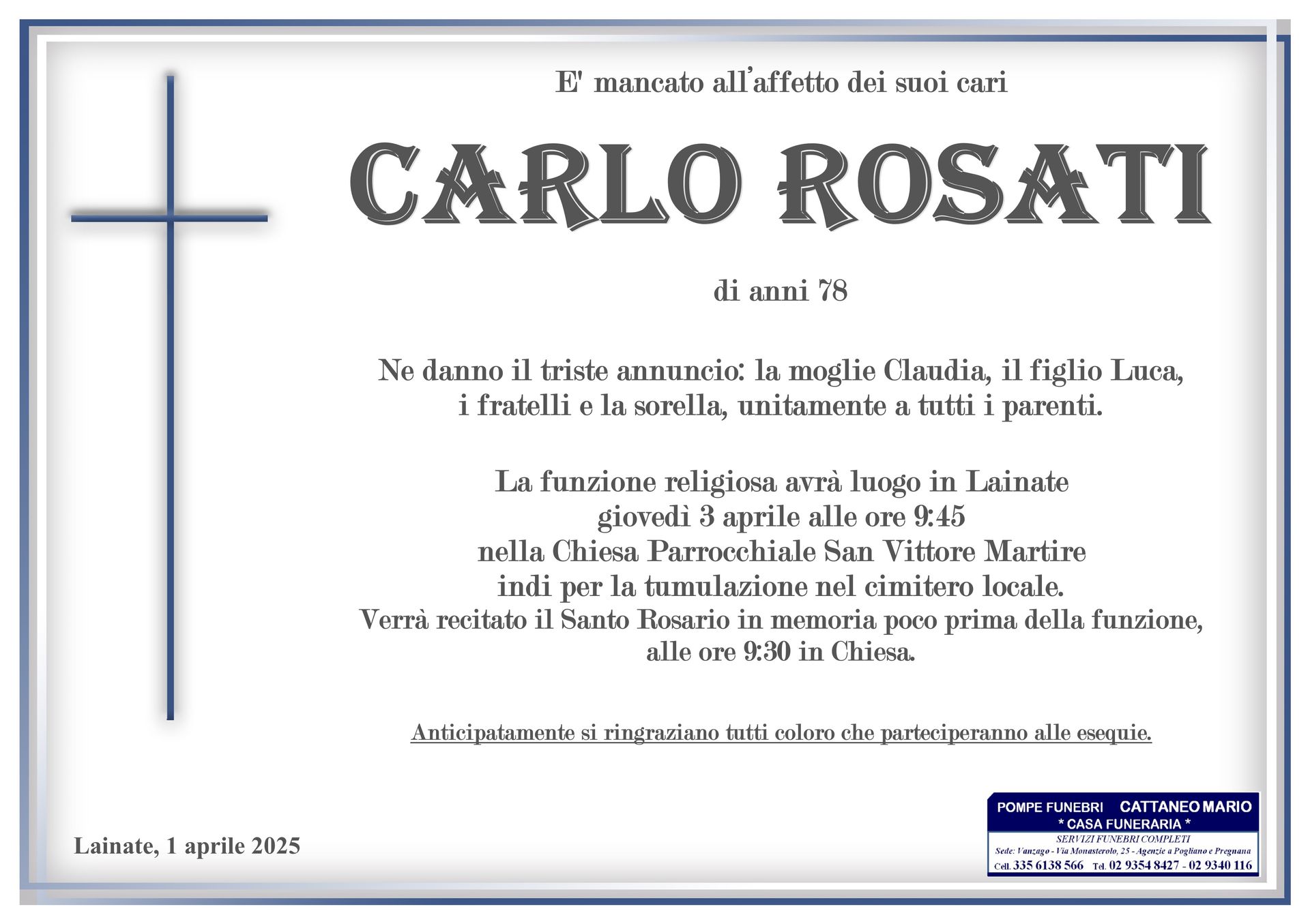 necrologio Carlo Rosati