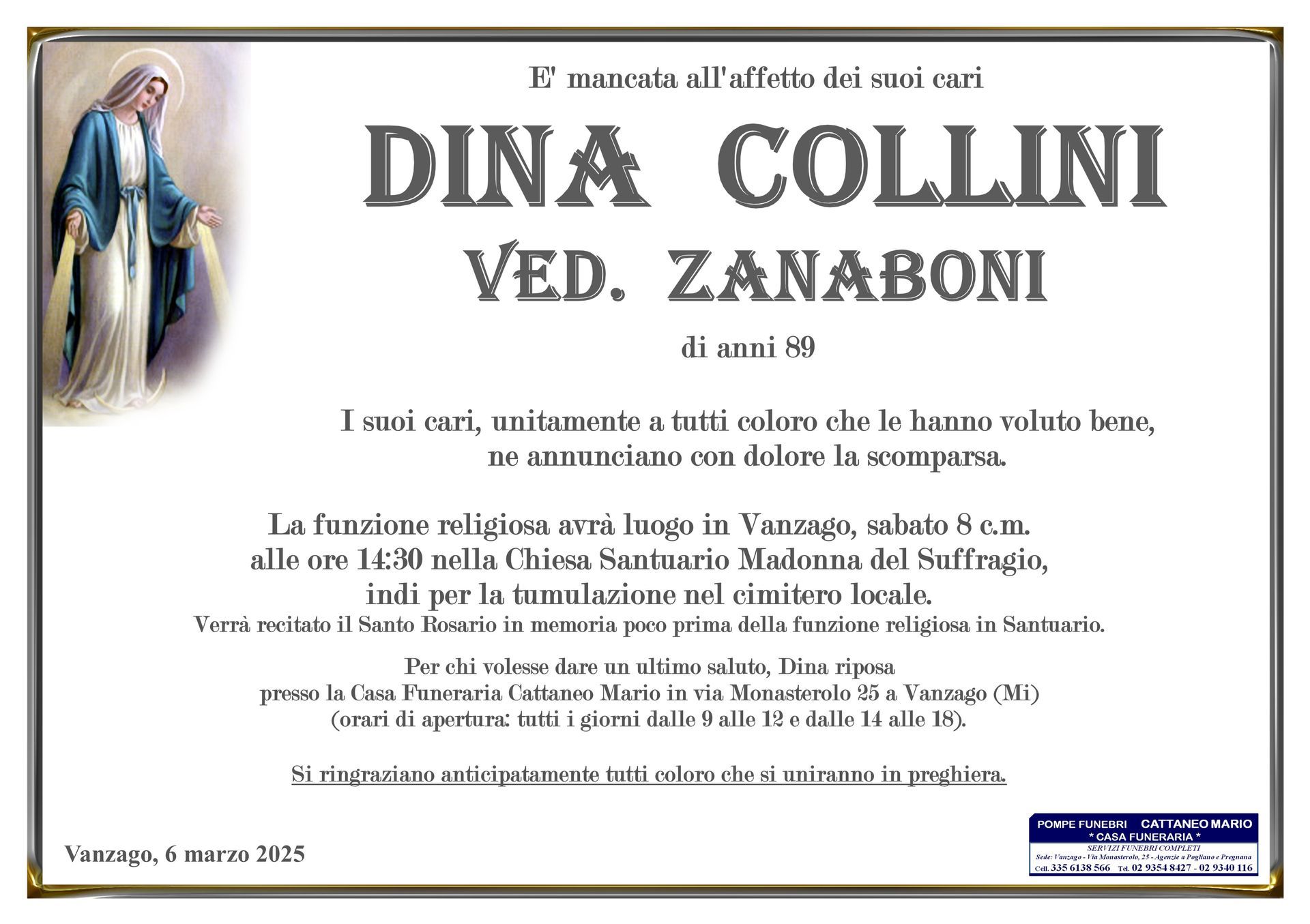 necrologio Dina Collini