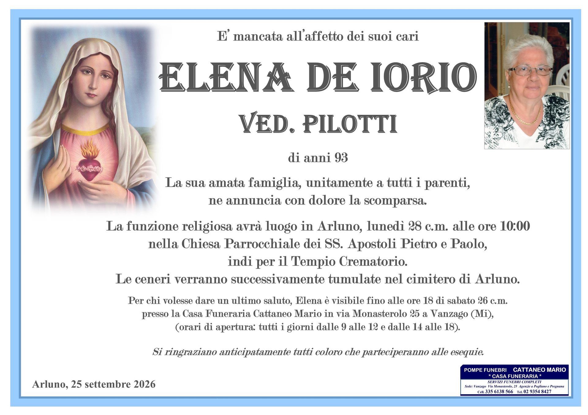 necrologio Elena De Iorio