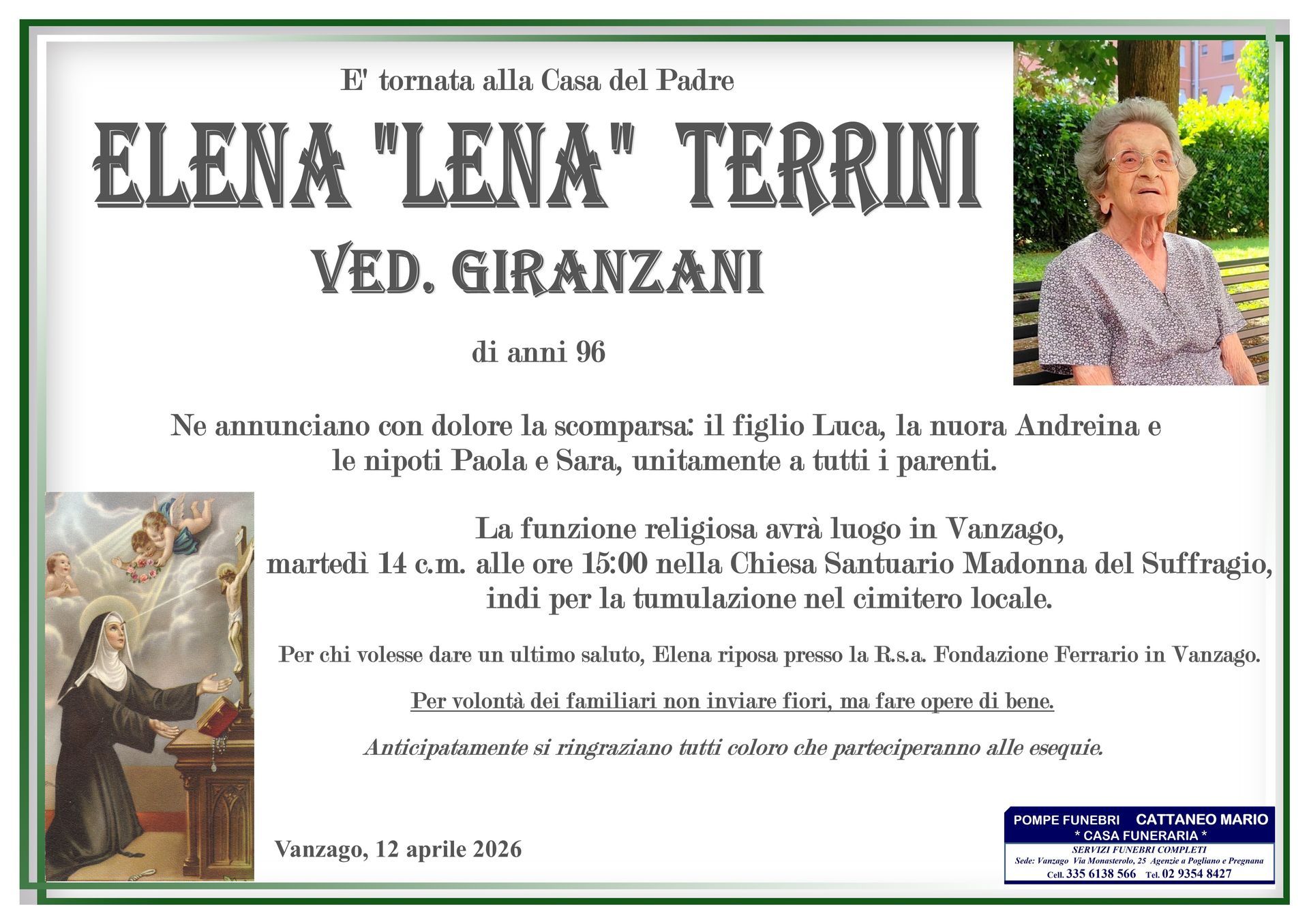 necrologio Elena Terrini