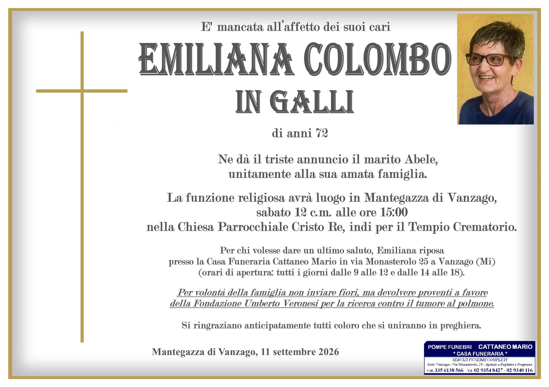necrologio Emiliana Colombo