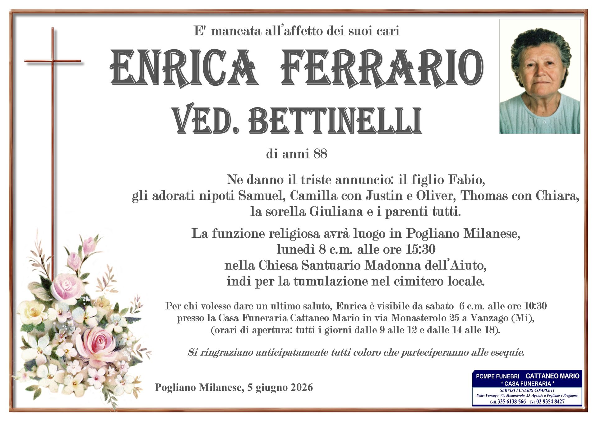 necrologio Enrica Ferrario