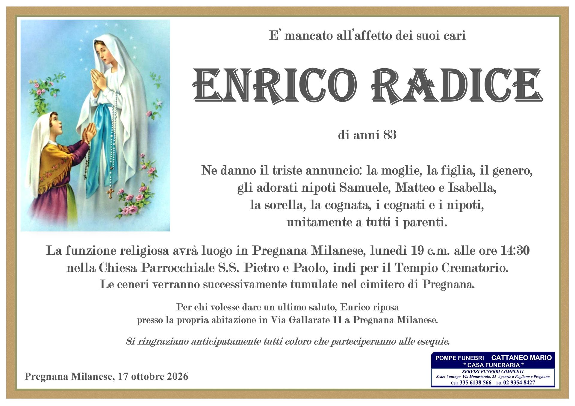 necrologio Enrico Radice
