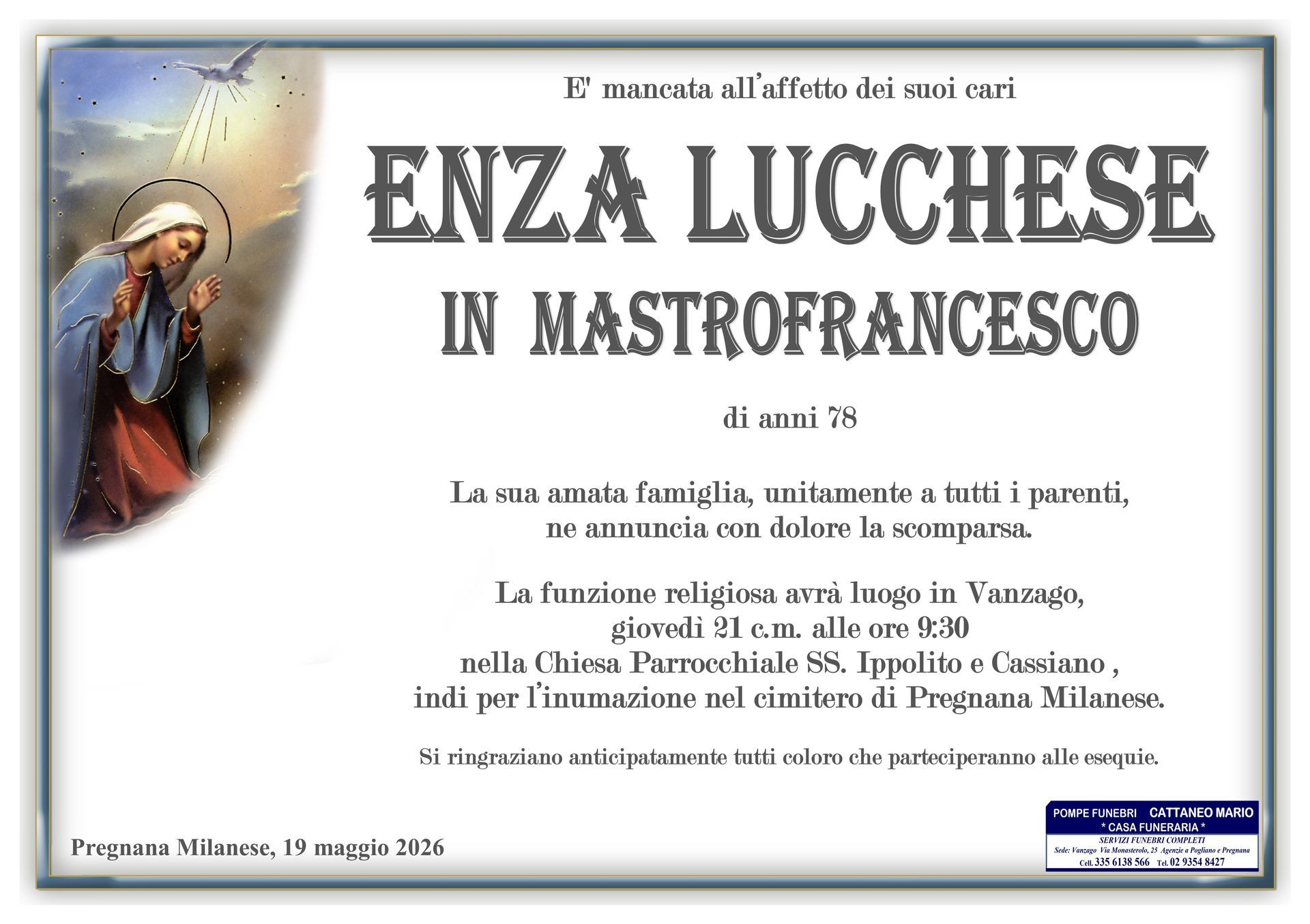 necrologio Enza Lucchese