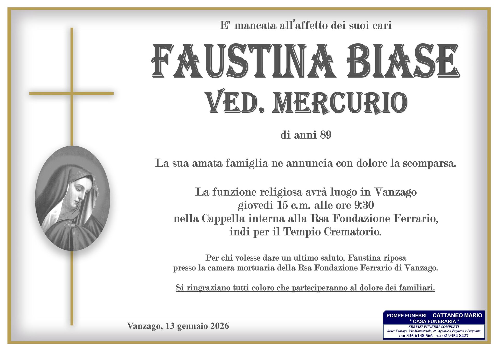 necrologio Faustina Biase