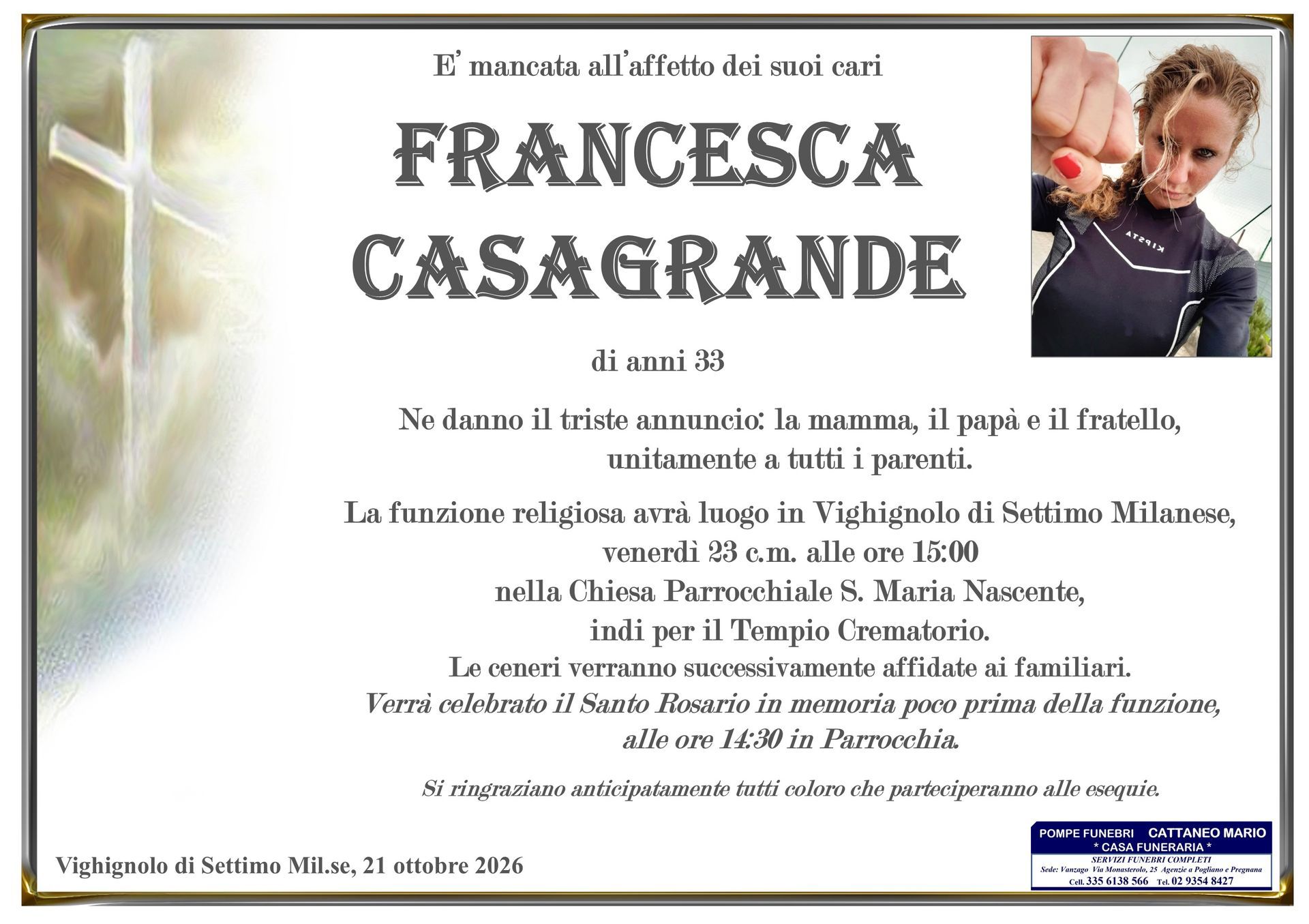 necrologio Francesca Casagrande