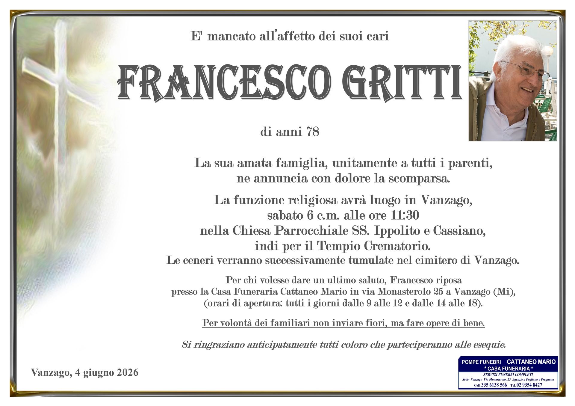 necrologio Francesco Gritti