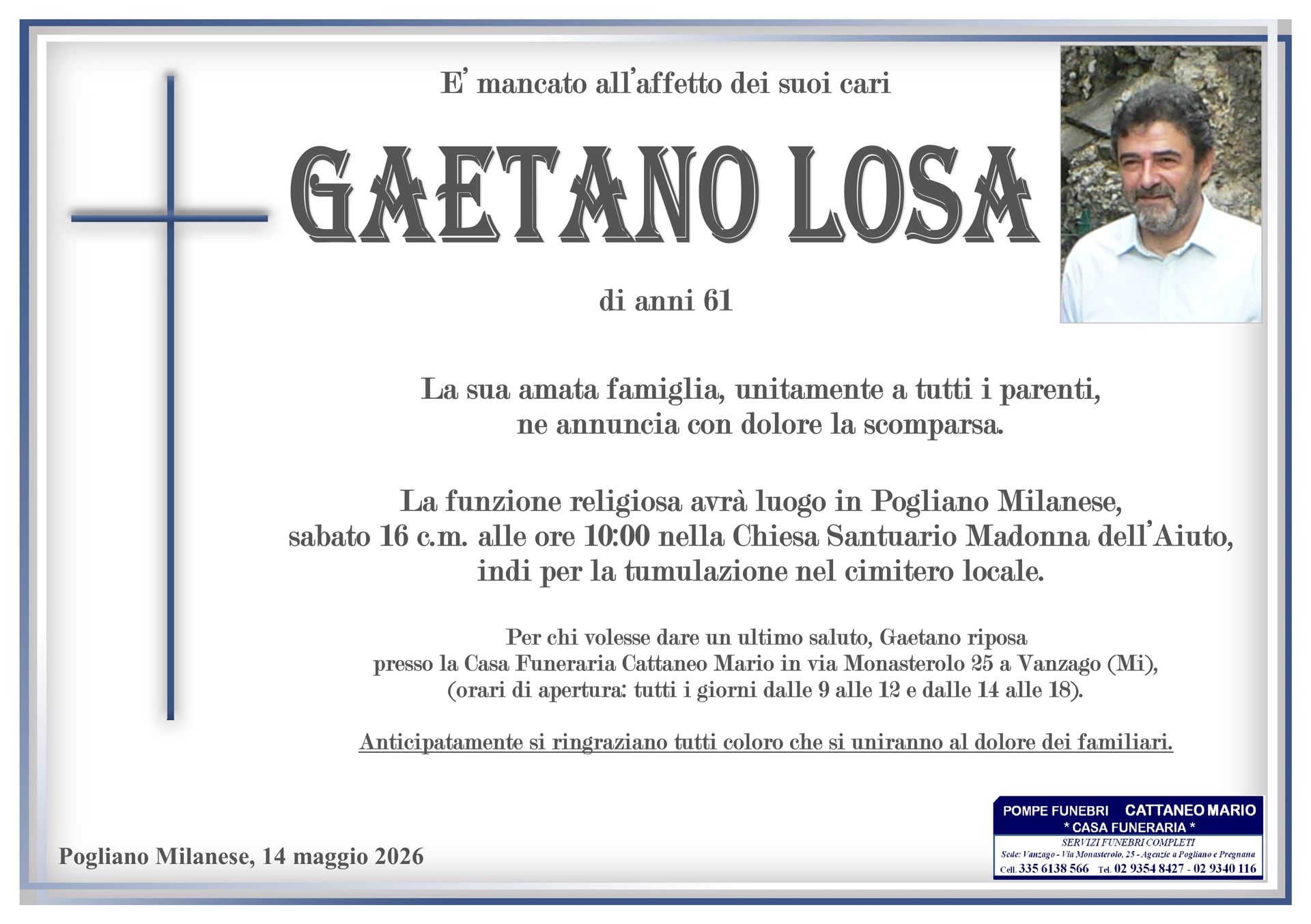 necrologio Gaetano Losa