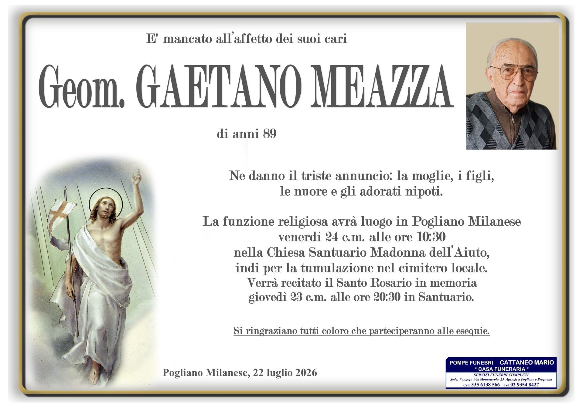 necrologio Geom. Gaetano Meazza