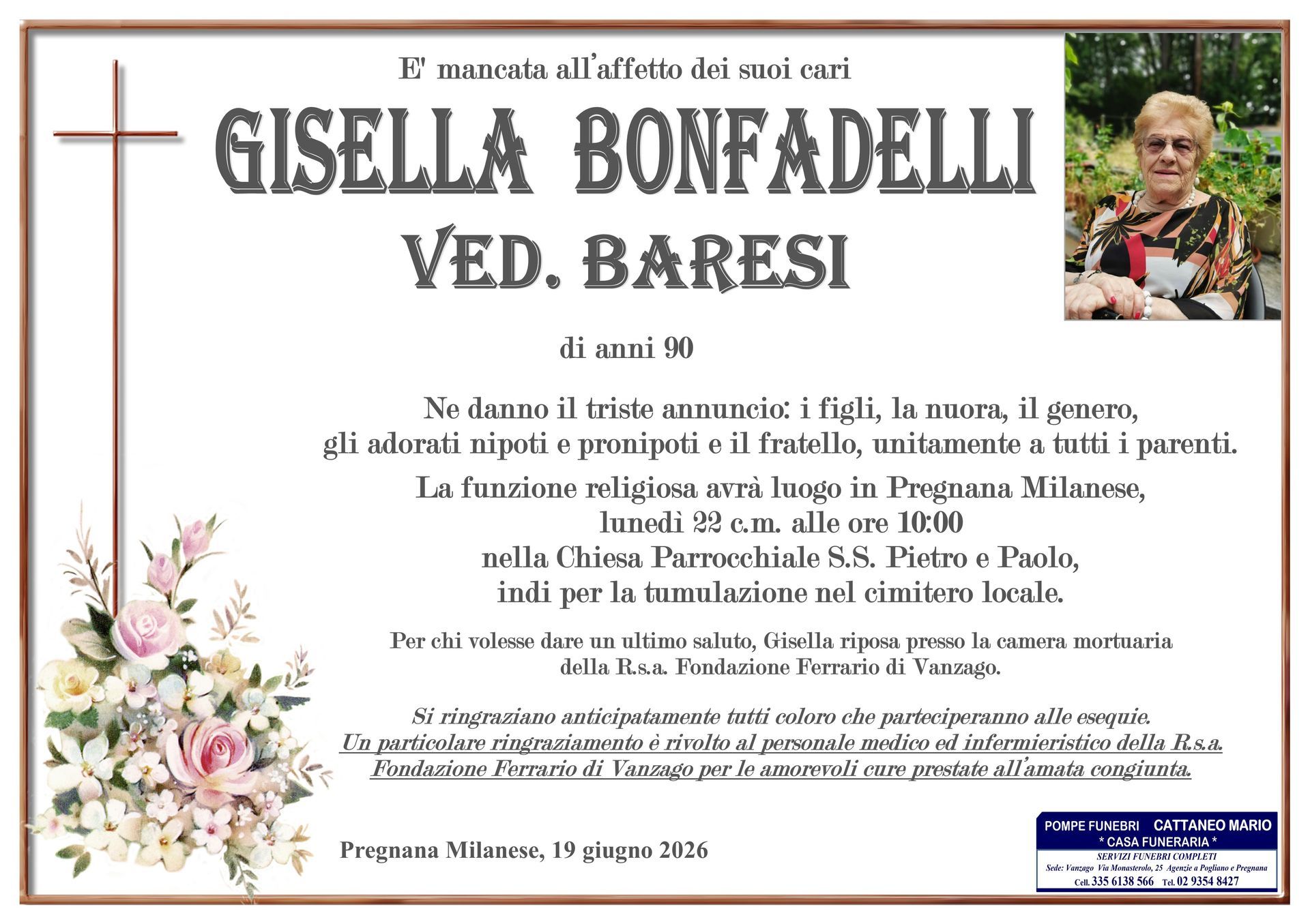 necrologio Gisella Bonfadelli