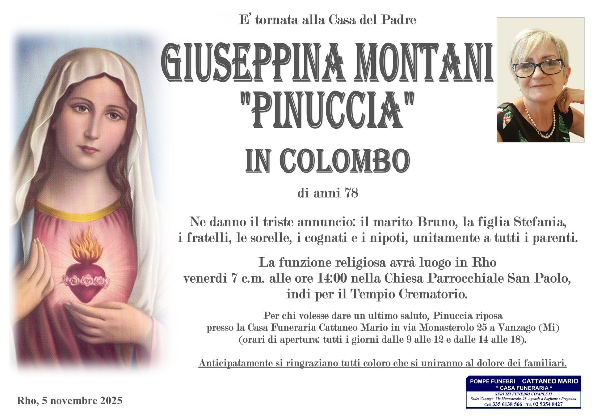 necrologio Giuseppina Montani