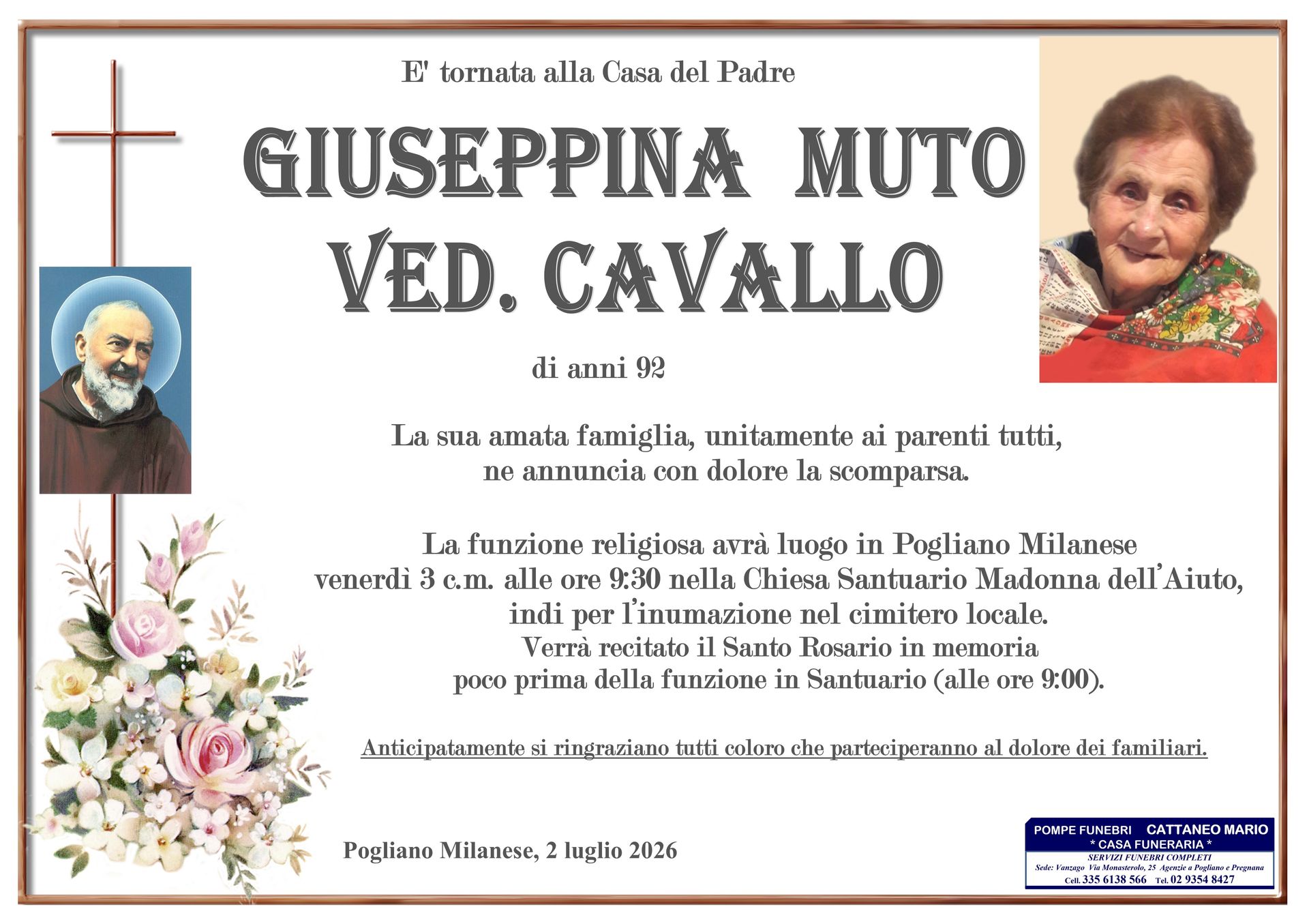 necrologio Giuseppina Muto