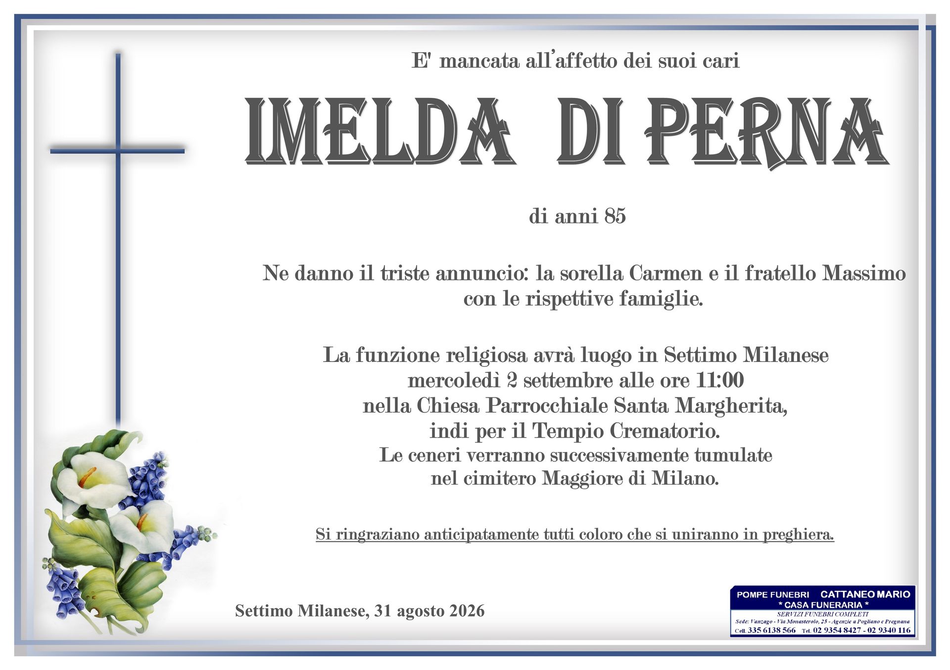 necrologio Imelda Di Perna