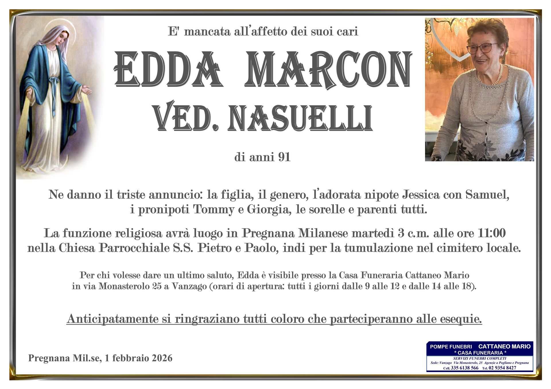 necrologio Edda Marcon
