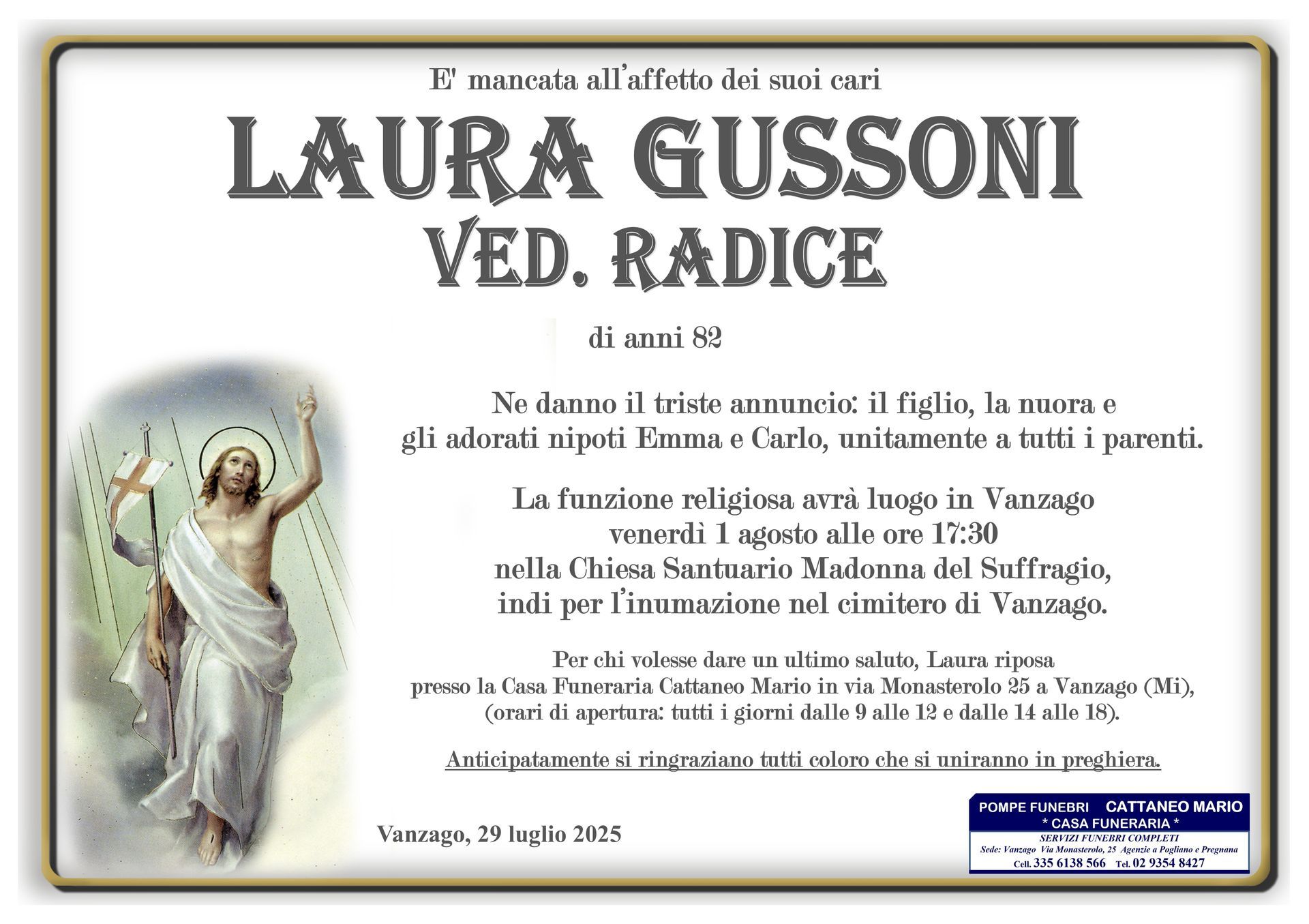 necrologio Laura Gussoni