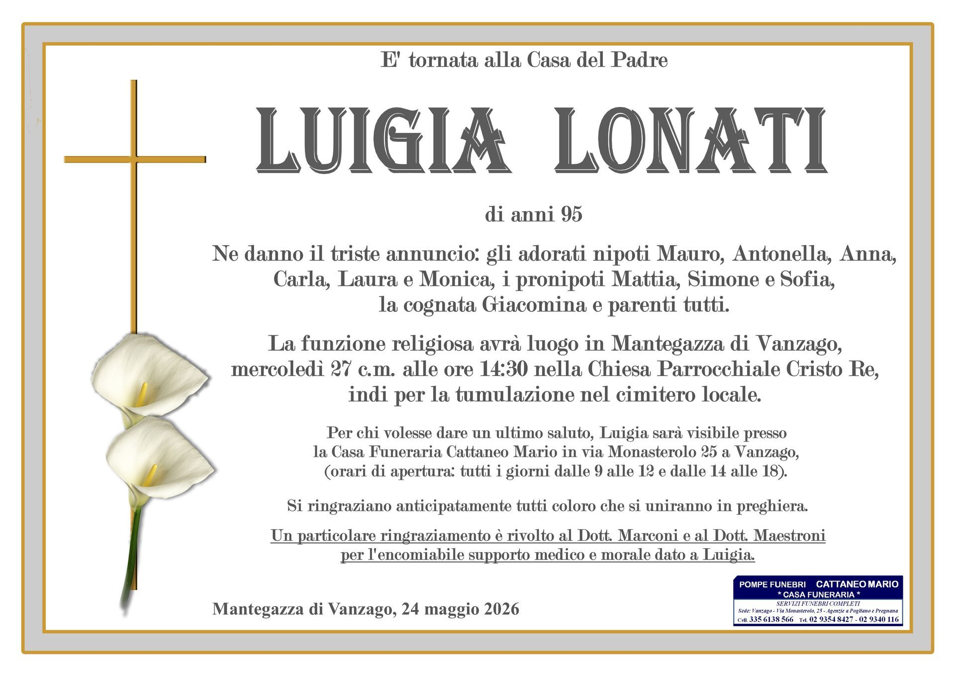 necrologio Luigia Lonati