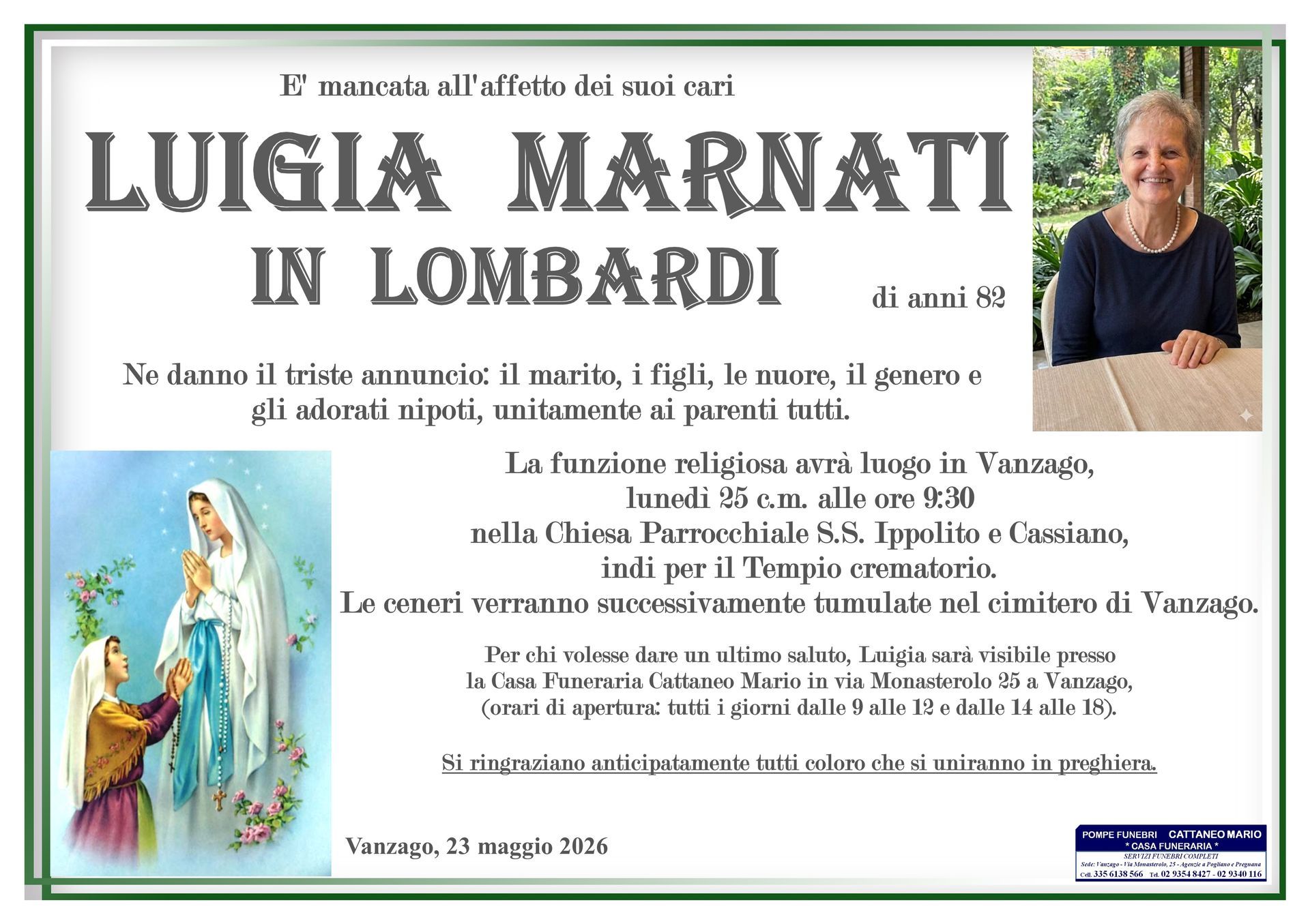 necrologio Luigia Marnati