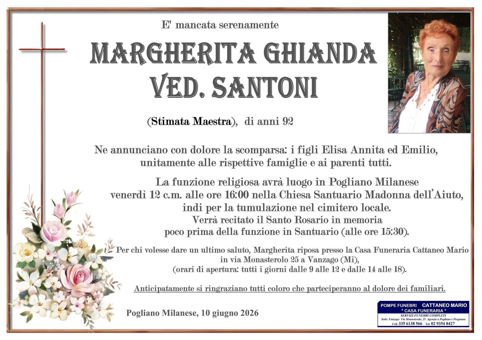 necrologio Margherita Ghianda