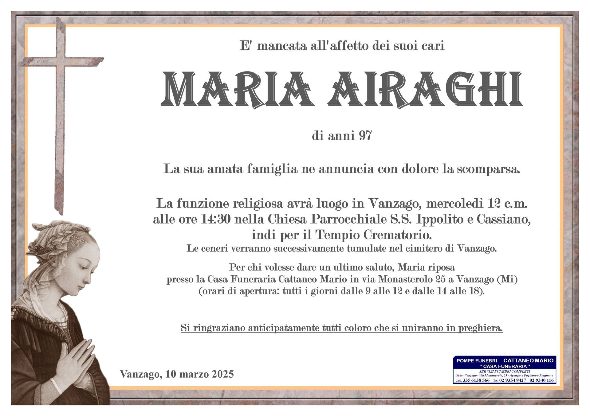 necrologio Maria Airaghi