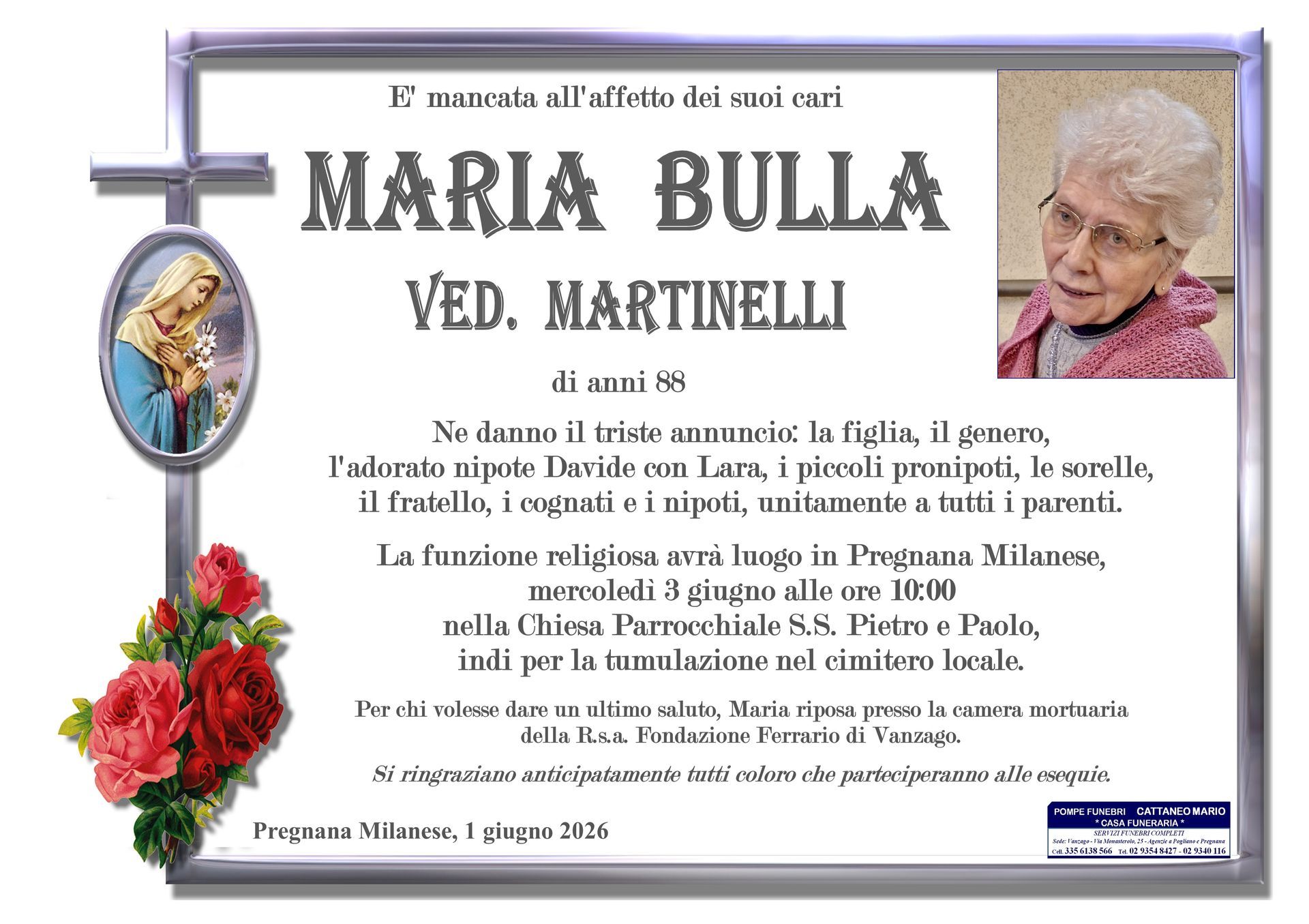 necrologio Maria Bulla